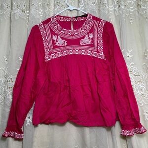Zara Fuchsia Embroidered Long-Sleeve Tunic